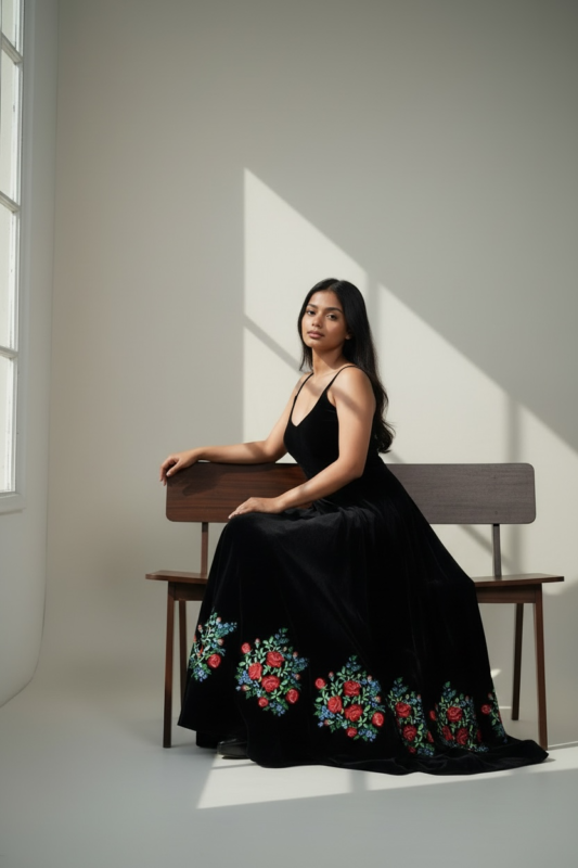 royal blue floral embroidered lehenga set