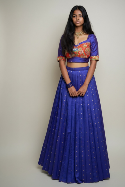 royal blue embroidered lehenga set.a