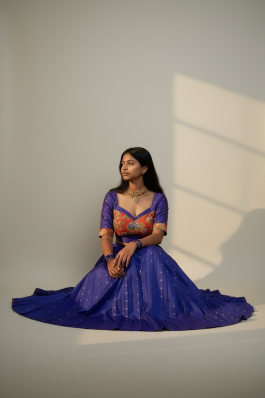 royal blue embroidered lehenga set.a